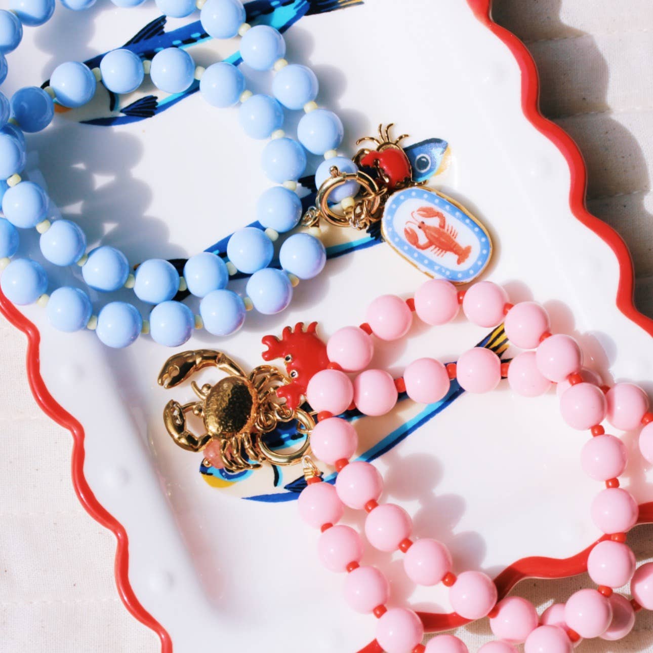 Beaded necklace with Miyuki beads with charms - light pink/r