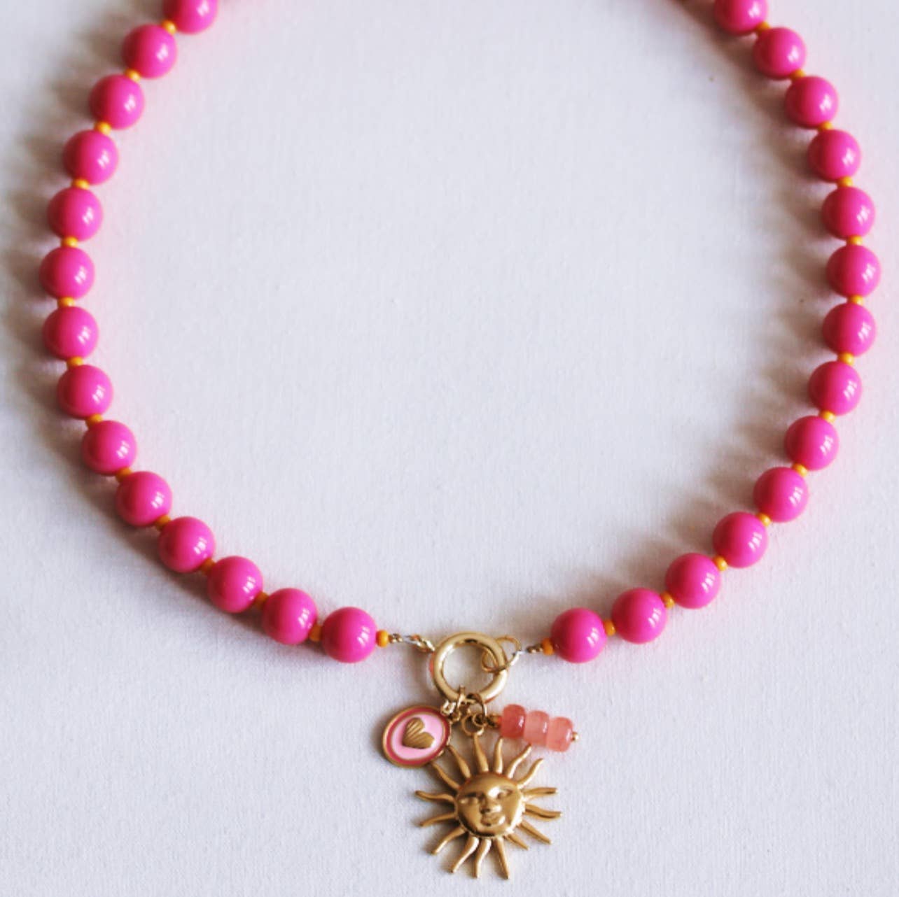 Bazou Fuchsia & Orange Charm Beaded Necklace