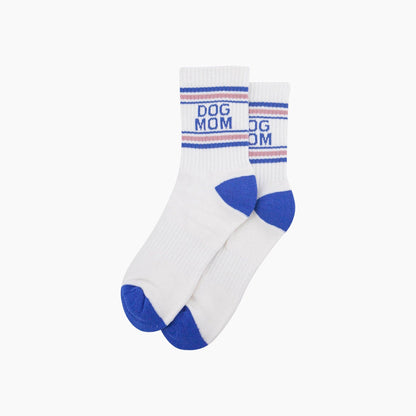 Dog Mom Organic Cotton Sports Socks in Cream/Royal Blue