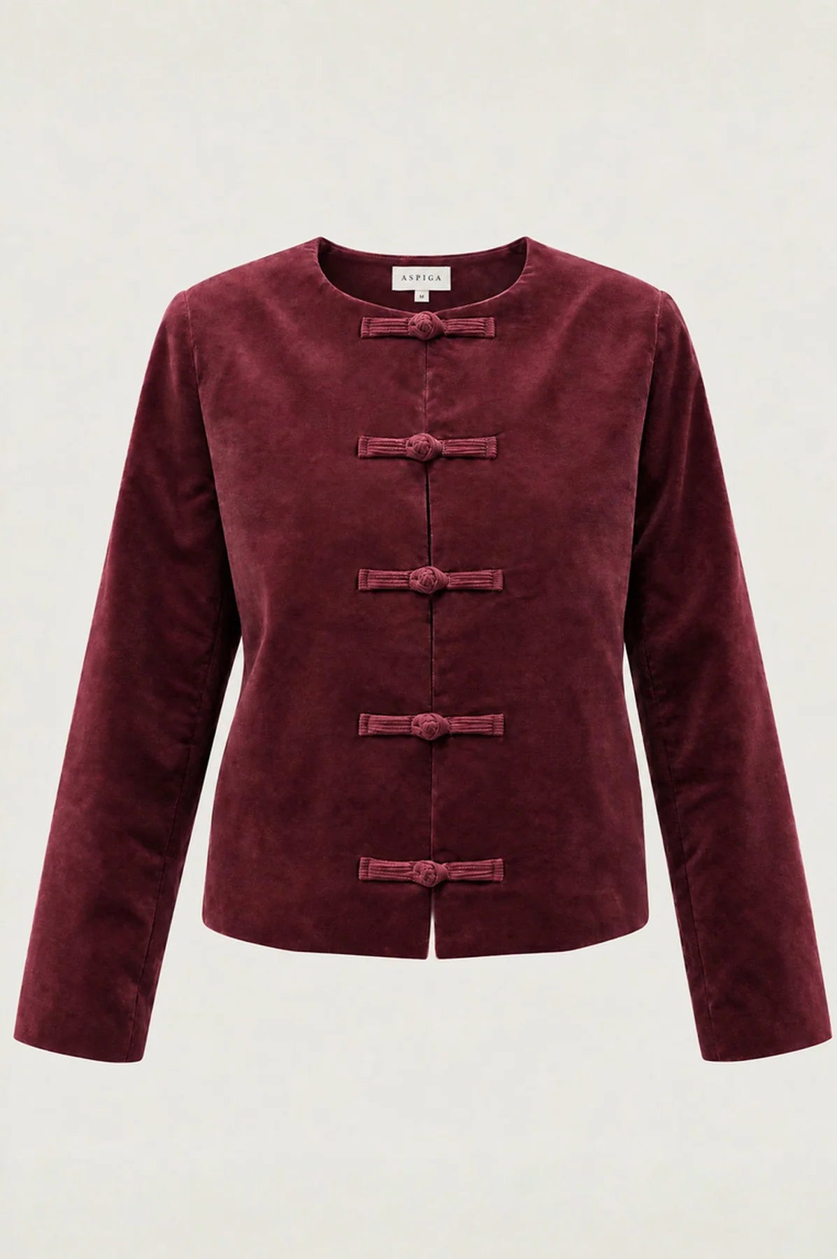 CROPPED FRENCH KNOT JACKET - Burgundy