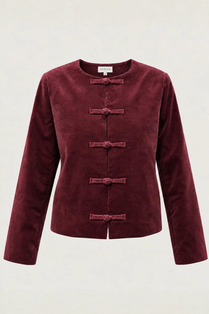 CROPPED FRENCH KNOT JACKET - Burgundy