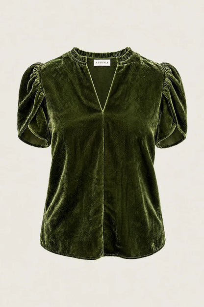 ASPIGA TULIP SLEEVE VELVET BLOUSE