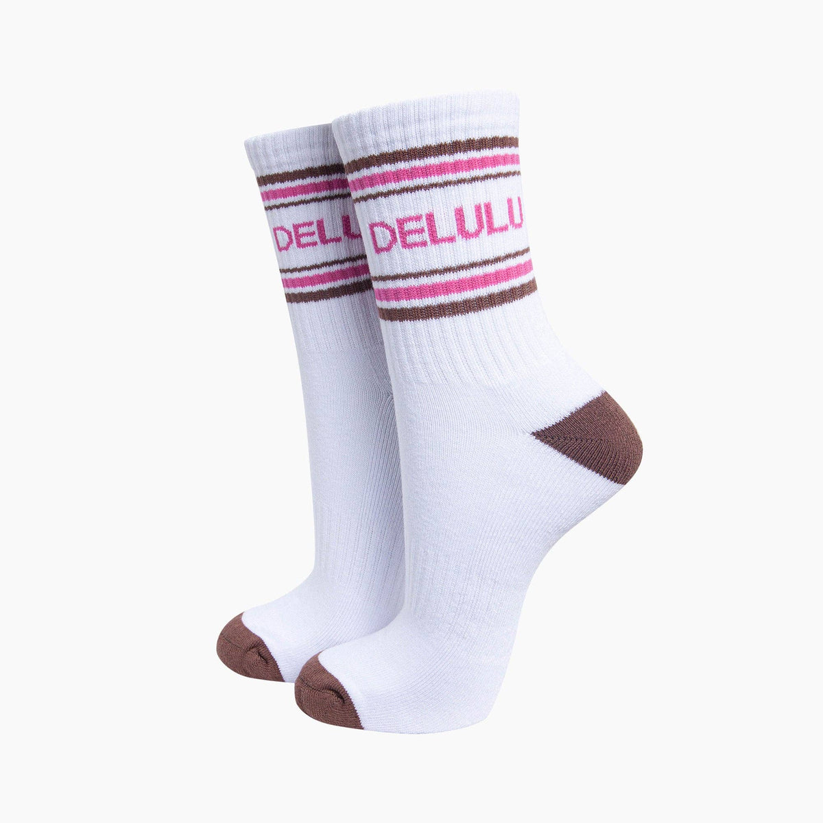 Delulu Organic Cotton Sports Socks in White/Brown