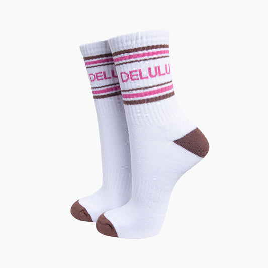 Delulu Organic Cotton Sports Socks in White/Brown