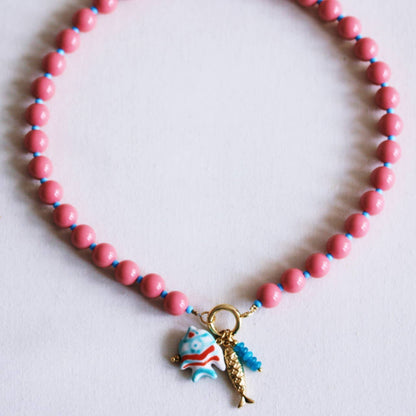 Bazou Coral & Blue Charm Beaded Necklace