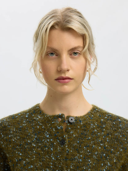 SELECTED KNIT CARDIGAN -Speckled Green